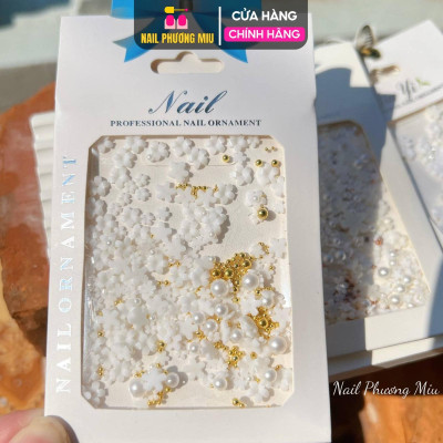 Charm Hoa Nhí Mix Bi Hạt Trai, Trang Trí Móng Làm Nail, Chất Liệu Nhựa Bi Sắt, Tạo Điểm Nhấn Độc Đáo, Hợp Mọi Màu Sơn