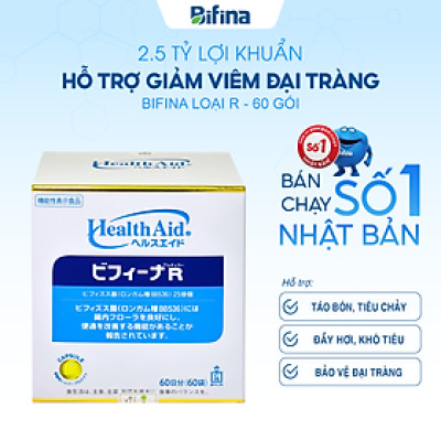 Men vi sinh Bifina Nhật Bản - Dành cho người rối loạn tiêu hóa,hỗ trợ giảm táo bón, chướng bụng đầy hơi - Loại R Hộp 60 gói