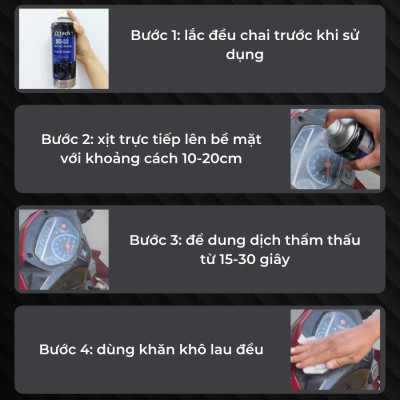 Bình Xịt Phục Hồi Nhựa Nhám, Dưỡng Bóng Làm Mới Nhựa Không Màu O’Tech BX-12 (450ml) Plastic Polish - Hàng Chính Hãng
