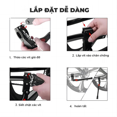 Chân chống xe đạp MTB bằng nhôm YYBC-01, có thể điều chỉnh cho xe đạp size bánh 22-29 inch, gắn bên hông phía sau cho xe đạp địa hình 22/24/26/27.5/29/700C - Mai Lee