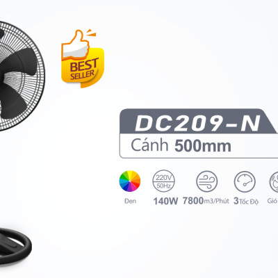 Quạt đứng công nghiệp Hali DC209C công suất 100W cánh 50cm chất liệu nhựa ABS bền bỉ - Hàng chính hãng - Bảo hành 12 tháng