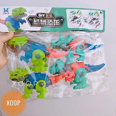 Đồ chơi bộ lắp ráp 4 xe khủng long kèm Tovit, Mô hình khủng long tự lắp ghép