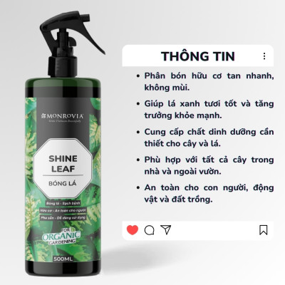 Phân bón trong nhà BÓNG LÁ MONROVIA hữu cơ giúp lá xanh mướt, bóng cho cây cảnh dung tích 500ml