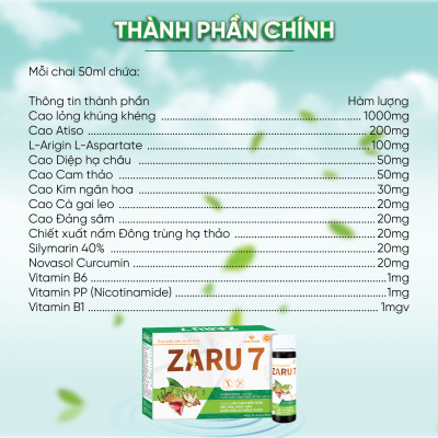 Nước Giải Rượu ZARU 7 Thanh Nhiệt Mát Gan Hỗ Trợ Giảm Mệt Mỏi, Nhức Đầu, Buồn Nôn Do Rượu Bia Hộp 5 Chai