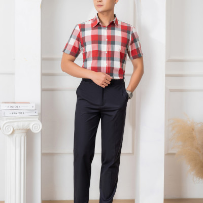 Áo sơ mi nam ngắn tay ALIGRO kẻ caro, cotton cao cấp, kháng khuẩn form slim vừa công sở thời trang trẻ trung ALGS-C58