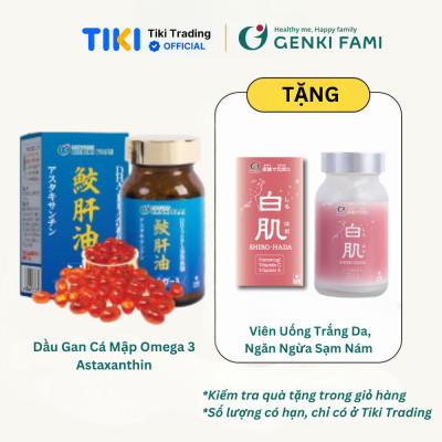 Dầu Gan Cá Mập Omega 3 Astaxanthin Genki Fami Nhật Bản, Bổ Mắt, Bổ Não Tốt Cho Tim Mạch Hộp 90 viên
