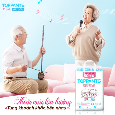 Tã/Bỉm Quần người lớn TOPPANTS Siêu Thấm, Chống Trào, Kháng Khuẩn Size M/L/XL (54 Miếng)