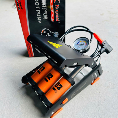 Bơm đạp chân xe đạp xe máy KAPUSI 3 ống xilanh bền đẹp - màu cam đen