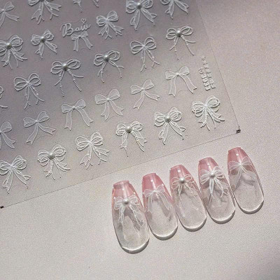 Sticker 5D Nơ Ren Trắng Mix Ngôi Sao TL077 TL008 Siêu Xinh, Hình Dán Móng Nơ Trắng Nhiều Kiểu Nhiều Size Sang Chảnh