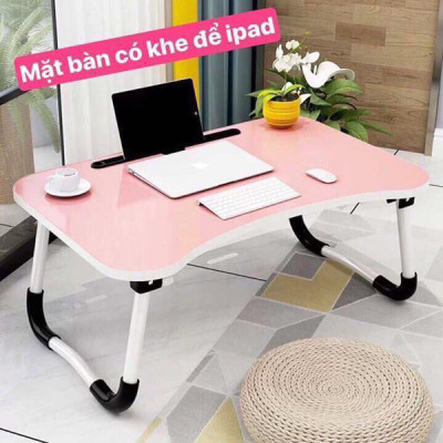 Bàn học nhựa chân thép gấp gọn thông minh có khe cắm ipad, điện thoại tặng dụng cụ lấy ráy tai có đèn