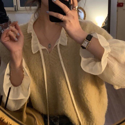 Áo Gile Len Cổ V Trơn Thời Trang Ulzzang