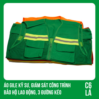 Áo Gile Kỹ Sư, Giám Sát Công Trình, Bảo Hộ Lao Động, 3 Đường Kéo - Mã C6 ( LÁ )