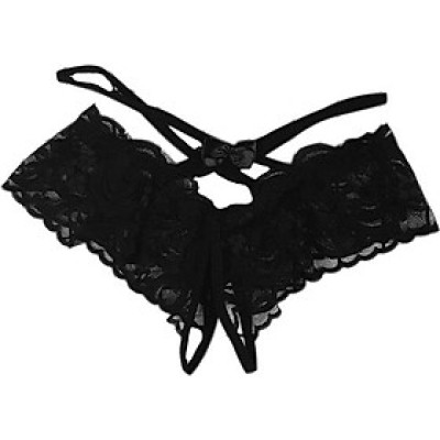 Quần lót nữ trễ eo xẻ đáy gợi cảm vải ren xuyên thấu đính nơ nhỏ - Màu đen