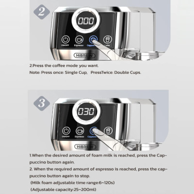 Máy pha cà phê Espresso bán tự động 3 trong 1 Thương hiệu HiBREW H13A Mỹ Với Công suất 1350W, Áp suất 20 bar - Bảo hành 12 tháng, Hàng Nhập Khẩu
