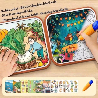 Cuốn sổ ma thuật bóc dán vẽ tranh bằng nước thông minh cho bé phát triển tư duy trí não