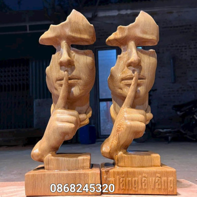 Tượng im lặng là vàng bằng gỗ ngọc am thơm nức kt cao 34×13×12cm  