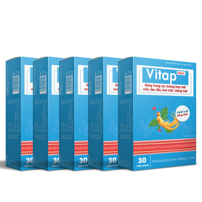Thực phẩm bảo vệ sức khỏe Vitap New - Dùng Cho Người Huyết Áp Thấp Với Các Biểu Hiện Đau Đầu, Hoa Mắt, Chóng Mặt. Giúp Bổ Khí Huyết, Hoạt Huyết, Hỗ Trợ Làm Giảm Các Biểu Hiện Do Khí Huyết Kém - 5 Hộp