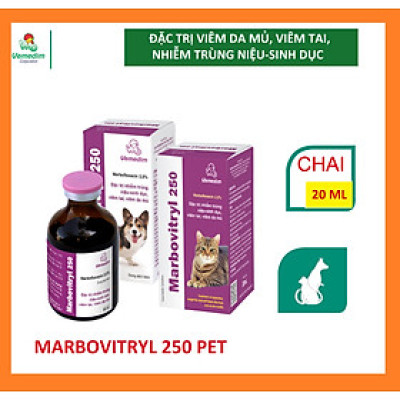 Vemedim Marbovitryl 250 pet dùng cho chó, mèo hô hấp, tiêu hóa, viêm da mủ, chai tiêm 20ml