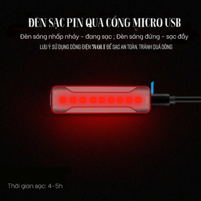 Đèn đuôi nhấp nháy đèn cảnh báo sau cho xe đạp thể thao màu đỏ A02 siêu sáng, chống nước, thời gian sáng lên đến 200h Mai Lee