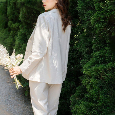 Áo khoác vest nữ, blazer dáng suông chất nhung tăm mềm mịn Haint Boutique