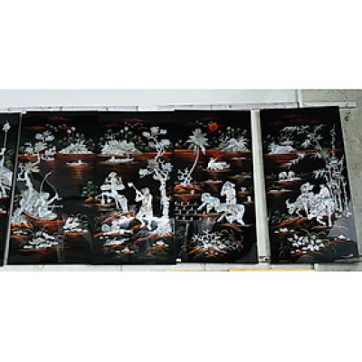 Bộ Tranh Sơn Mài 4 Tấm - NGƯ TIỀU CANH MỤC | Khảm Cừ Chìm Cao Cấp | Size 80x160 cm