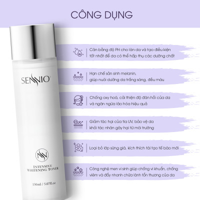 Nước hoa hồng trắng da Sennio Intensive Whitening Toner cấp ẩm tái tạo và ức chế sắc tố 160ml SNO 831