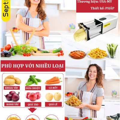 Máy cắt khoai tây chiên, các loại củ và quả đa năng. Thương hiệu Mỹ Septree cao cấp - F300, Kiểu dáng Pháp [Hàng chính hãng, Bảo hành 12 Tháng]