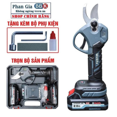 Kéo cắt cành dùng pin Work fix -CP30BL - Màn hình led báo % Pin -Công tắc bóp - Động cơ không chổi than 100% Lõi Đồng