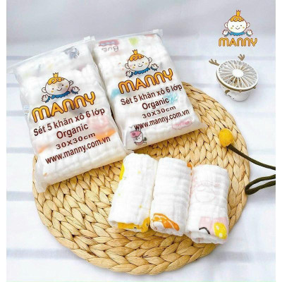 Khăn sữa xô nhăn 6 lớp Manny mềm mại, thấm hút tốt cho bé (30x30cm) - katydang