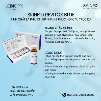 Huyết thanh xóa nhăn nâng cơ SKINMD REVI-TOX BLUE Pro-Lifting Activator Hộp 5 lọ x 10ml/lọ Phục hồi cấu trúc da, kích thích trẻ hóa tế bào và căng bóng