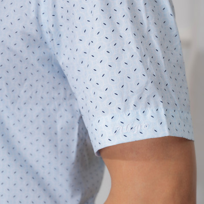 Áo sơ mi cộc tay nam Aligro màu xanh họa tiết form customfit chất liệu cotton cao cấp  ALGS-C83