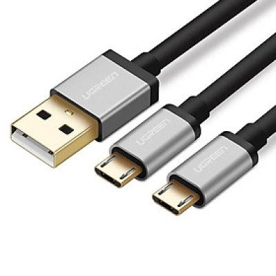 Ugreen UG40347US196TK 0.5M màu Đen Cáp sạc truyền dữ liệu USB 2.0 sang 2 đầu MICRO USB cao cấp - HÀNG CHÍNH HÃNG
