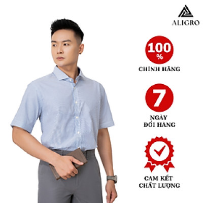 Áo sơ mi cộc tay nam công sở Aligro kẻ xanh ALGS-C82 ( SIZE M)