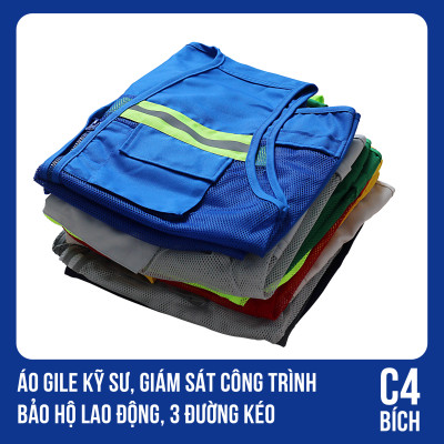 Áo Gile Kỹ Sư, Giám Sát Công Trình, Bảo Hộ Lao Động, 3 Đường Kéo - Mã C4 (BÍCH)