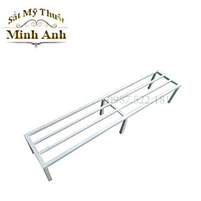 Kệ thép. Dài 100-120 cm. Rộng  20-25-30cm. Cao  10-15-20-25-30cm. 6 chân. 2 nan phụ. Hộp thép 2x2cm ( Hàng Chính Hãng )