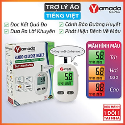 Máy đo đường huyết Yamada - Giọng nói tiếng Việt thông minh, đo chỉ số hồng cầu HCT, tặng 10 que thử