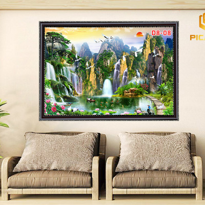 Tranh kính cường lực D801 Sơn Thủy Hữu Tình ( kt100x140cm)