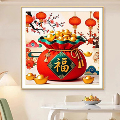 [Thêu 4 sợi] Tranh thêu kín túi tiền 69011, kích thước 60 x 60 cm