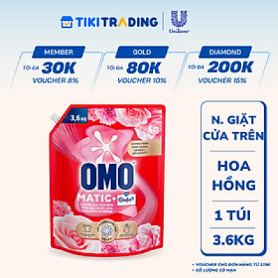 Túi Nước Giặt Omo Matic Cho Máy Giặt Cửa Trên Hương Hoa Hồng Ecuador 3.6KG
