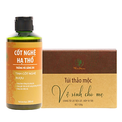 Bộ chăm sóc love mom, khử mùi cửa mình và dưỡng trắng da body Wonmom (1 hộp thảo mộc xông cửa mình + 1 cốt nghệ hạ thổ )