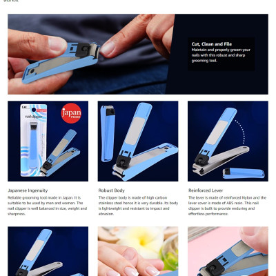 Bấm móng tay cao cấp Kai, phần bọc nhựa được thiết kế dùng để làm nơi chứa móng tay trong khi cắt, bấm tránh rơi vãi khắp nơi - nội địa Nhật Bản