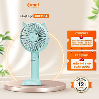 Quạt Sạc Cầm Tay COMET CRF1104 Công Suất 3W, Pin 1200mAh, Có Đế Rời, Kích Thước Nhỏ Gọn hàng chính hãng
