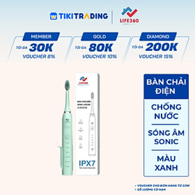 Bàn Chải Điện Sonic Life360 LE-BCD22B - Chải Sạch Mảng Bám Tới 10 Lần, Chống Nước IPX7