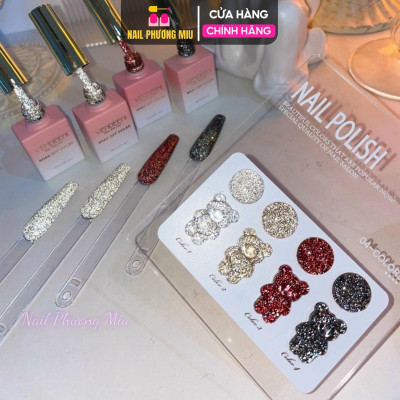 Set Sơn Nhũ Flash 4 Chai Siêu Bắt Sáng 15ml Milan, Đặc Bóng Cao Bền Màu, Tặng Kèm Bảng Màu Cao Cấp Nail Phương Miu Nữ Women