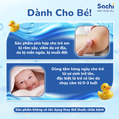 Nước Tắm Thảo Dược SACHI Dịu Mát Da ,Ngừa Rôm Sảy, Hỗ Trợ Ngăn Cảm Cúm, Cảm Lạnh Cho Bé Lọ 250ml / 500ml