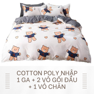Bộ Vỏ Chăn ga gối Cotton poly Nhập ( 1 ga + 2 vỏ gối + 1 vỏ chăn) Siêu cute.