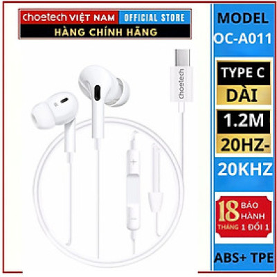 Tai nghe Choetech OC-A011 dây nhét tai Type C có đệm cao su (Hàng chính hãng)