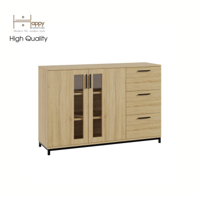 [Happy Home Furniture] LOUIS , Tủ lưu trữ 3 ngăn kéo 2 cửa mở - chân sắt , 126cm x 36cm x 84cm ( DxRxC), THK_058