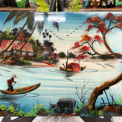 Tranh sơn mài - ĐỒNG QUÊ VIỆT NAM -Hàng xuất khẩu size 30x40 cm