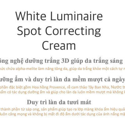 Kem dưỡng ẩm và trắng da NoTS White Luminaire Spot Correcting Cream 30g